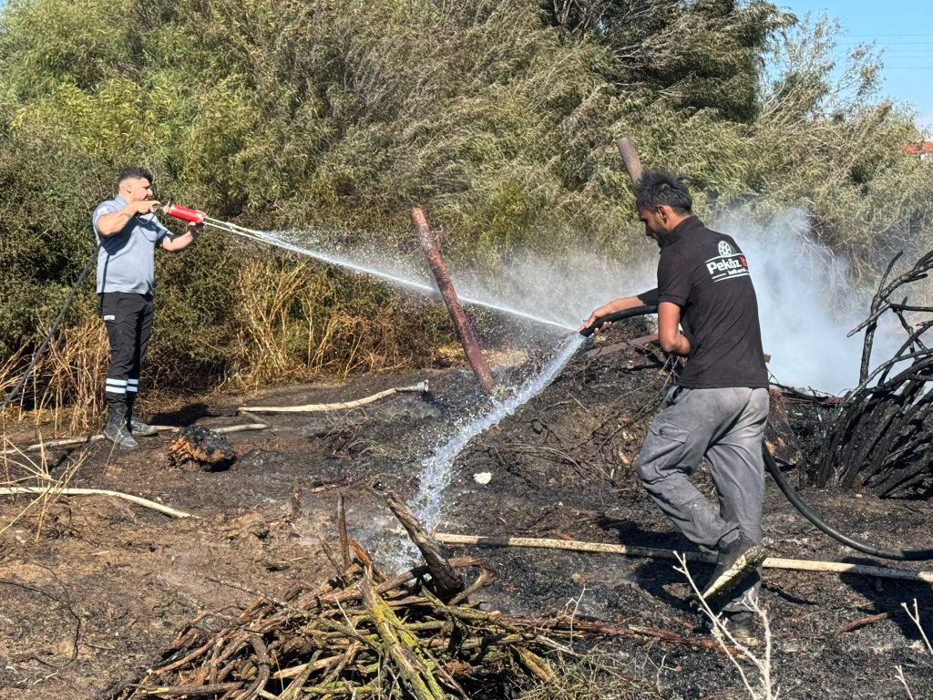 Güzelyurt - Kalkanlı’da yangın…30 dönümlük alandaki kuru otlar, 10 dönüm biçilmemiş buğday ve ağaçlar yandı